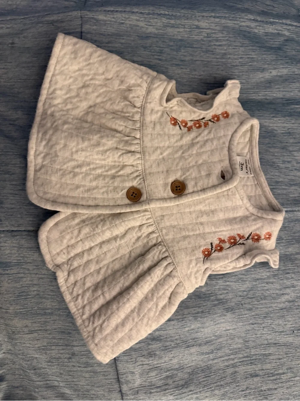 Carter's Cream Quilted Vest with Orange Floral Embroidery